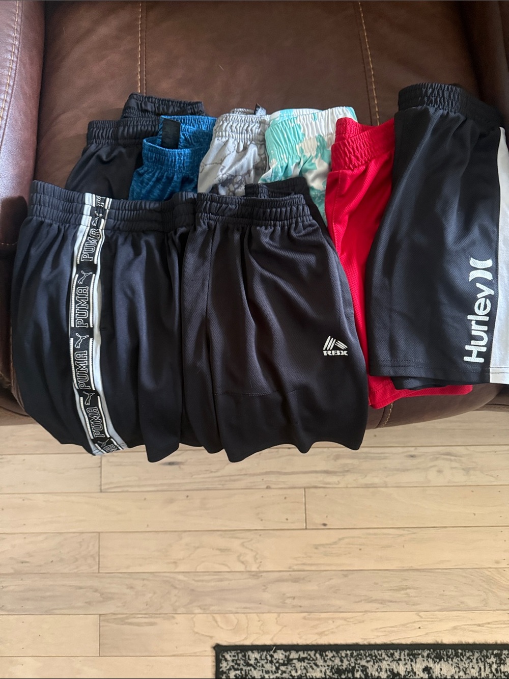 Assorted Athletic Boys Shorts Bundle 8 pair  — Black, Red, Blue, Gray, Teal